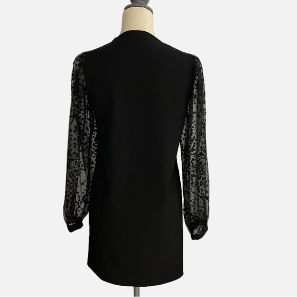 Imperial Mini Dress Deep V-Neckline Puff Mesh Long Sleeves Black Size Small - Picture 2 of 12
